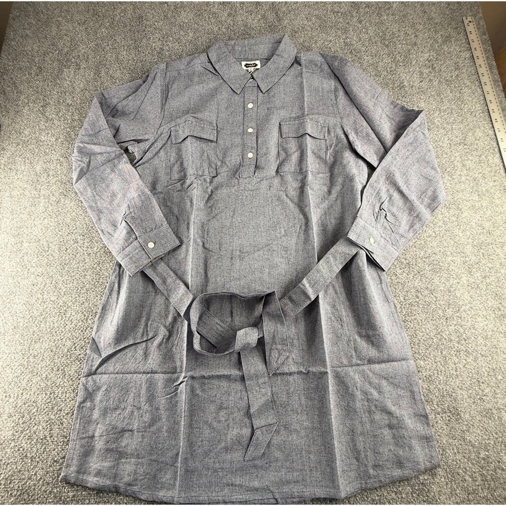 Mud Pie Blue Chambray Shirt Dress Long Sleeve Belted Pockets Size L 12-14